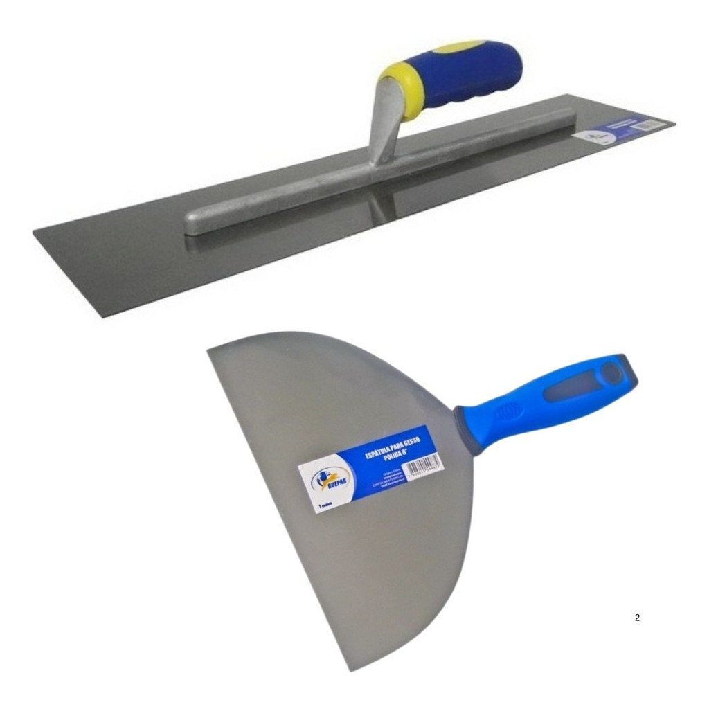 Desempenadeira de Aço Lisa 12x48 e Espátula 10cm de Aço Para Massa Corrida, textura e Efeitos