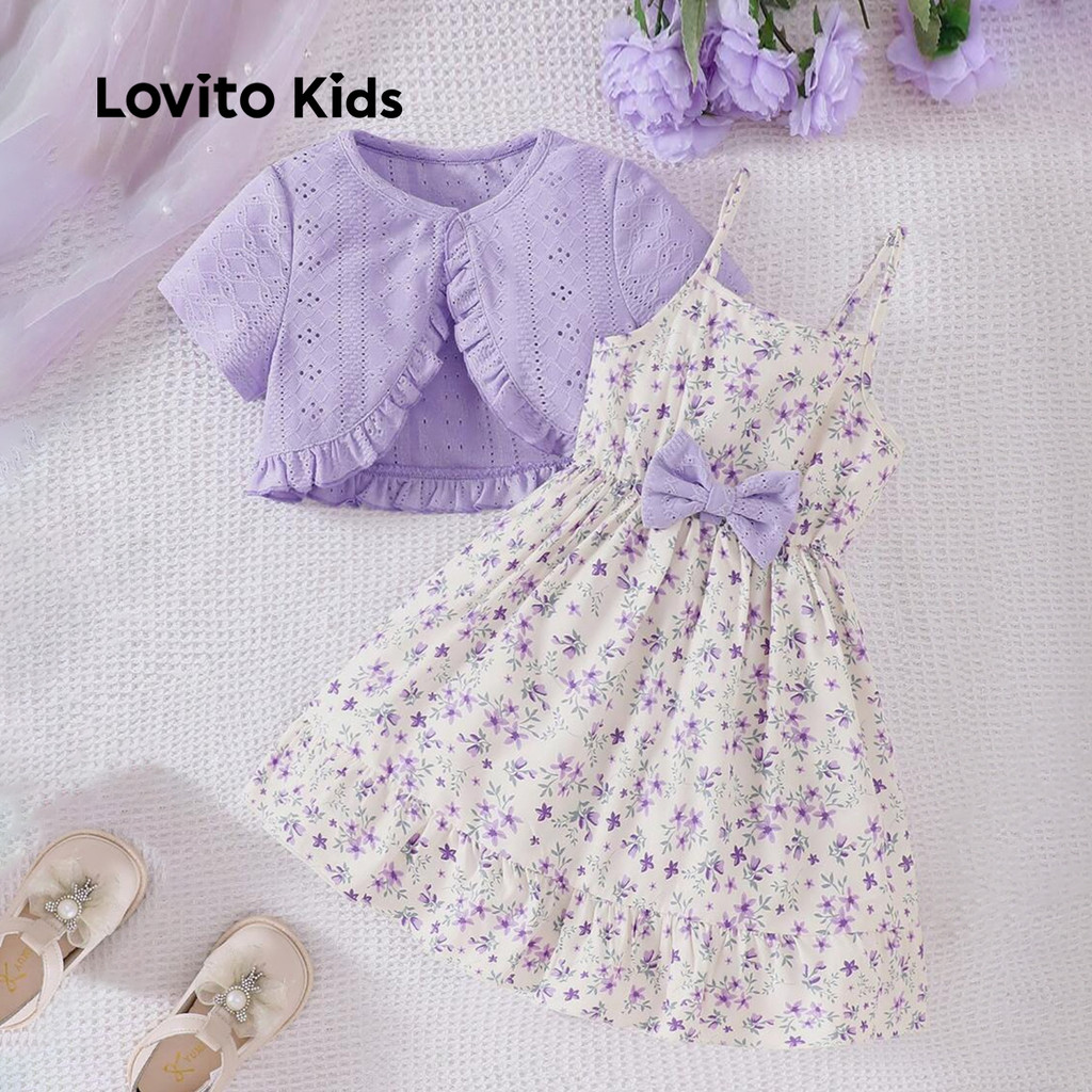 Lovito Conjunto Infantil Fofo De Saia E Blazer Com Laço Em Jacquard 2 Peças Roxo Para Meninas. L160LD190 em Oferta na Shopee