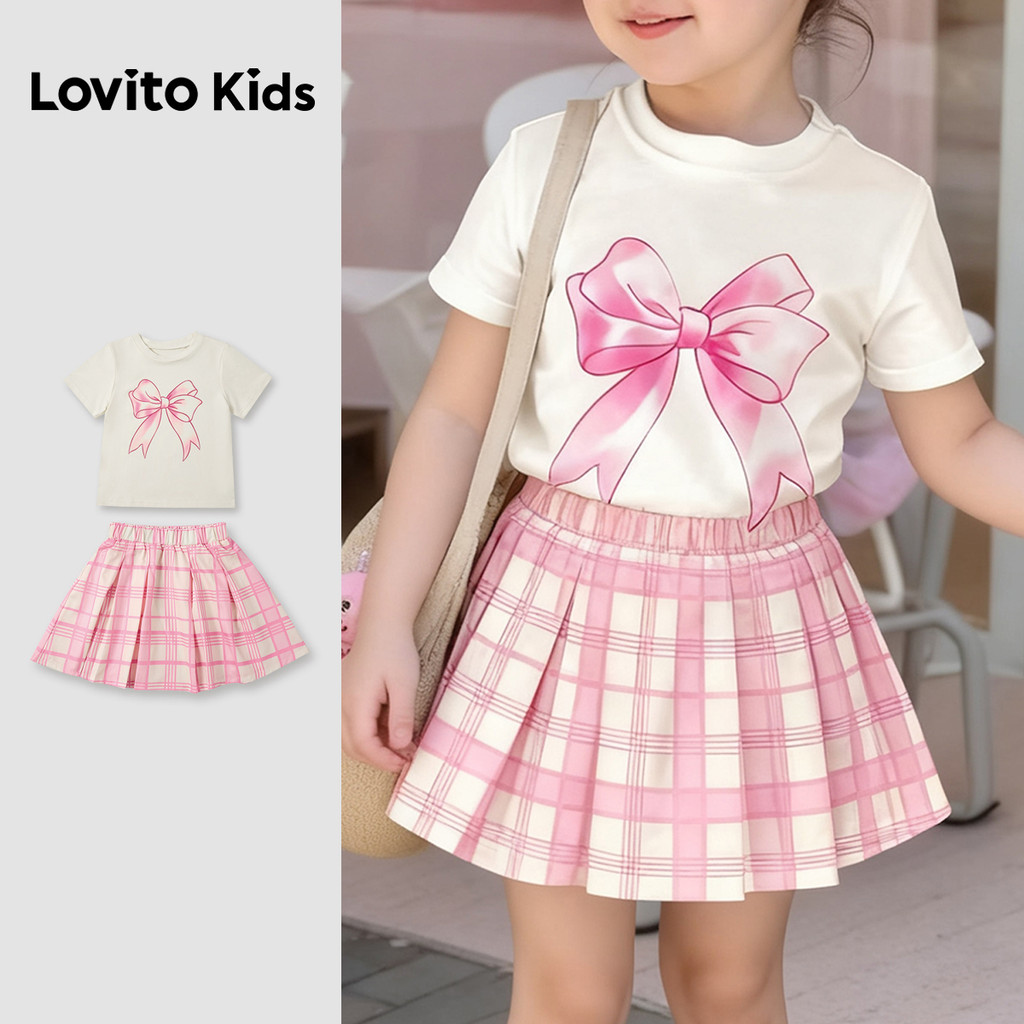 Lovito Kids Conjuntos de Saia Fofa Plissada Primavera/verão Rosa para Meninas L168LD196 em Oferta na Shopee