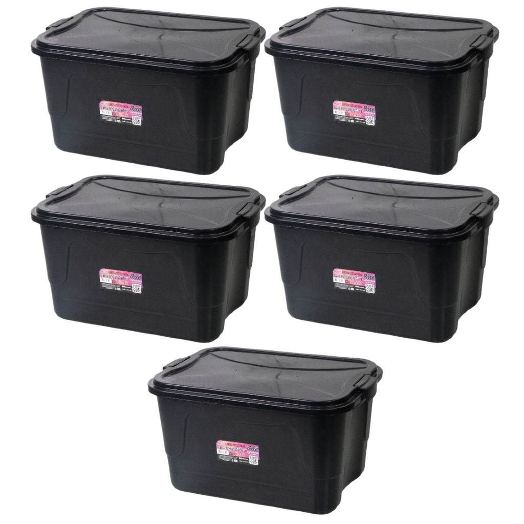 Kit 5 Caixa Organizadora Multibox 15L Com Tampa E Trava Black