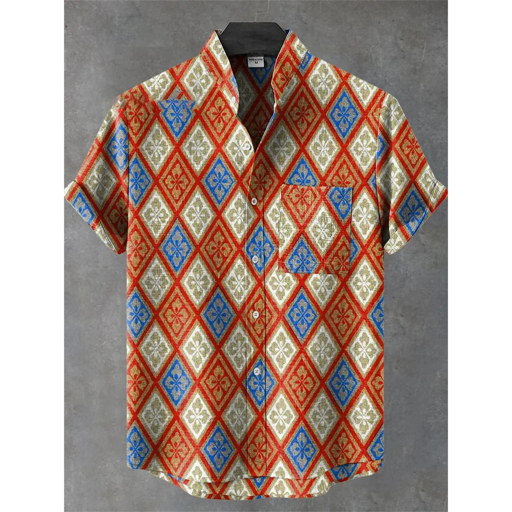 Camisa De Manga Curta De Linho Masculina Nova Padrão Roupas De Verão De Grandes Dimensões Camisas Masculinas K0JB