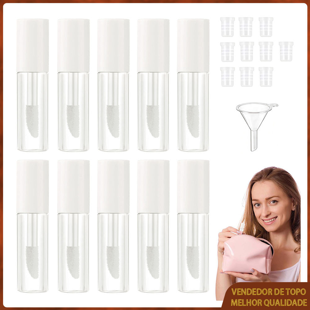 Tubo vazio de brilho labial de 1,2ml Mini recipiente transparente para protetor labial Tubo plástico + aplicador Branco