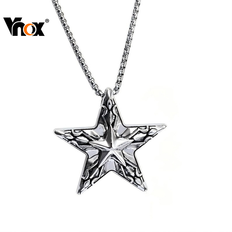 Colar Com Pingente De Estrela De Cinco Pontas Vnox Para Mulheres E Homens , De Aço Inoxidável Robusto Prateado