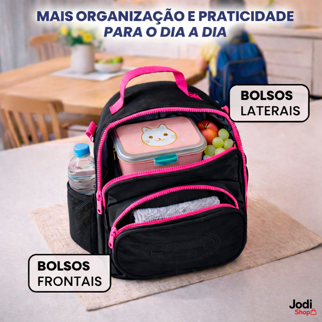 Lancheira Escolar Infantil com Estojo e Compartimentos Funcionais