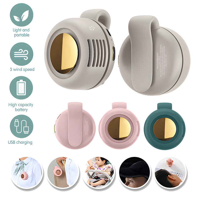 2026 Novo Ventilador Silencioso Portátil Mini USB Recarregável Bladeless Elétrico Clip-on Ajustável De Cintura De 3 Velo