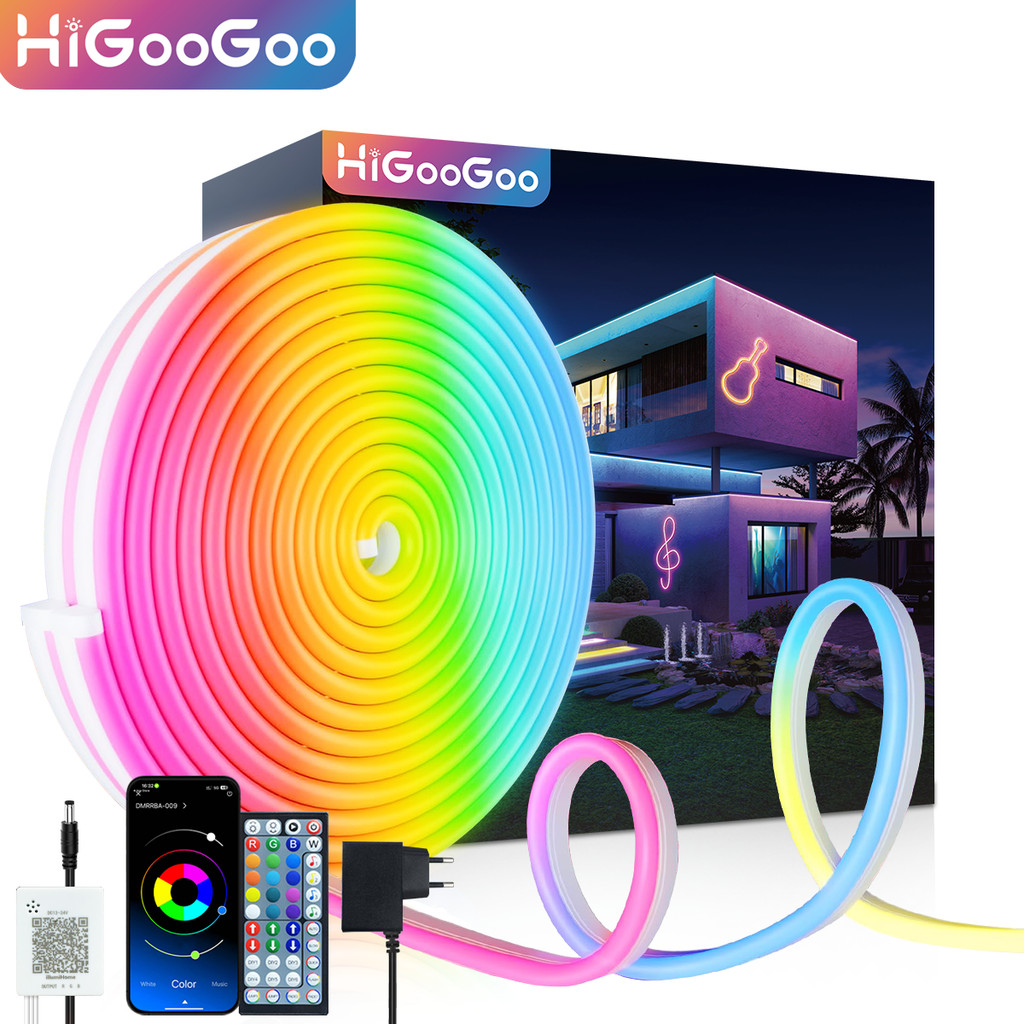 HiGooGoo Fita de LED Neon RGB Flexivel 30/20/10m IP65 APP Controle Remoto Com Fonte Ideal Para Decoração e Festas