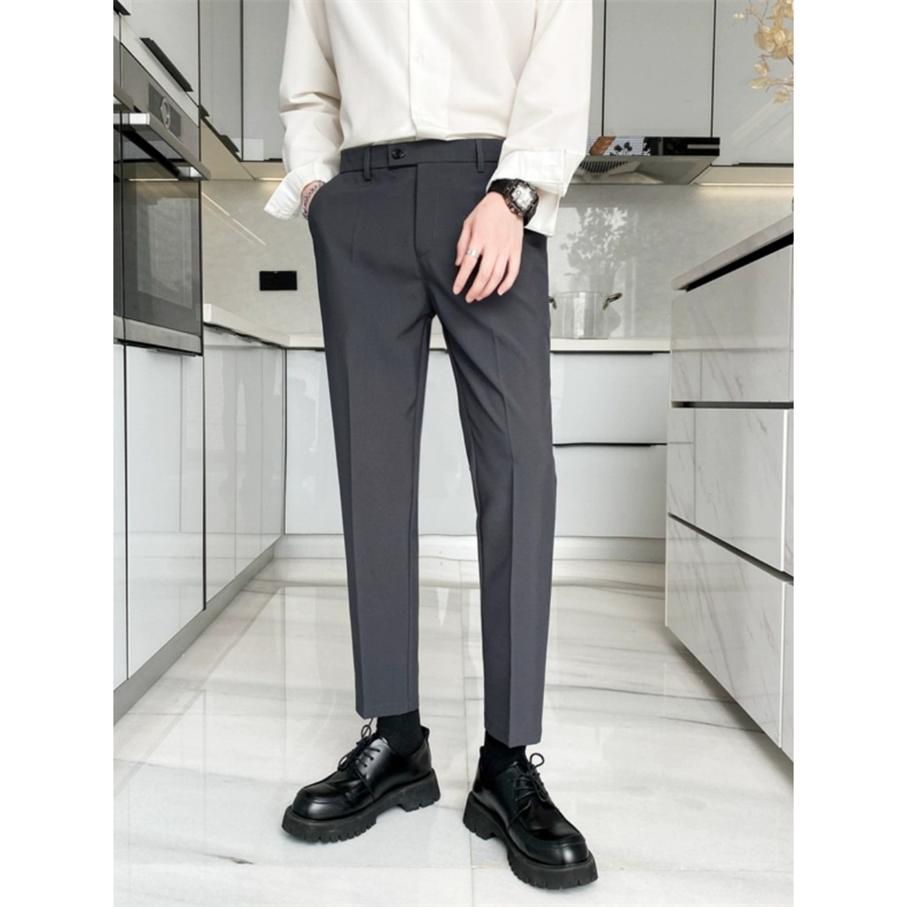 Calças pequenas masculinas tornozelo comprimento outono fino ajuste em linha reta calças casuais de negócios High-End Dr