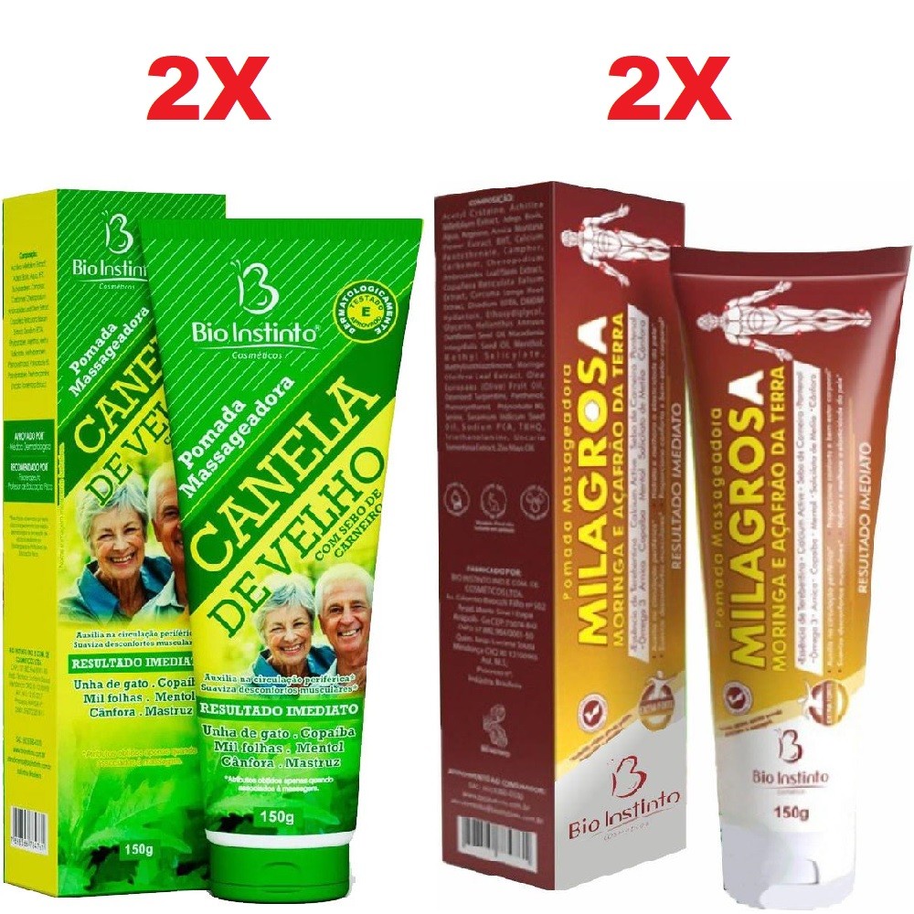 Kit 2 Pomada Canela de Velho 150g + 2 Pomada Milagrosa