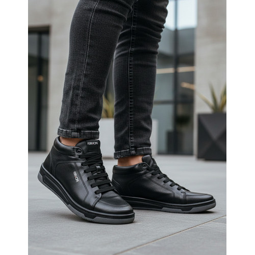 Sapatênis Ferracini Masculino Preto Vox Couro Legítimo Cano Alto 8053 Casual Esportivo Bota Elegante