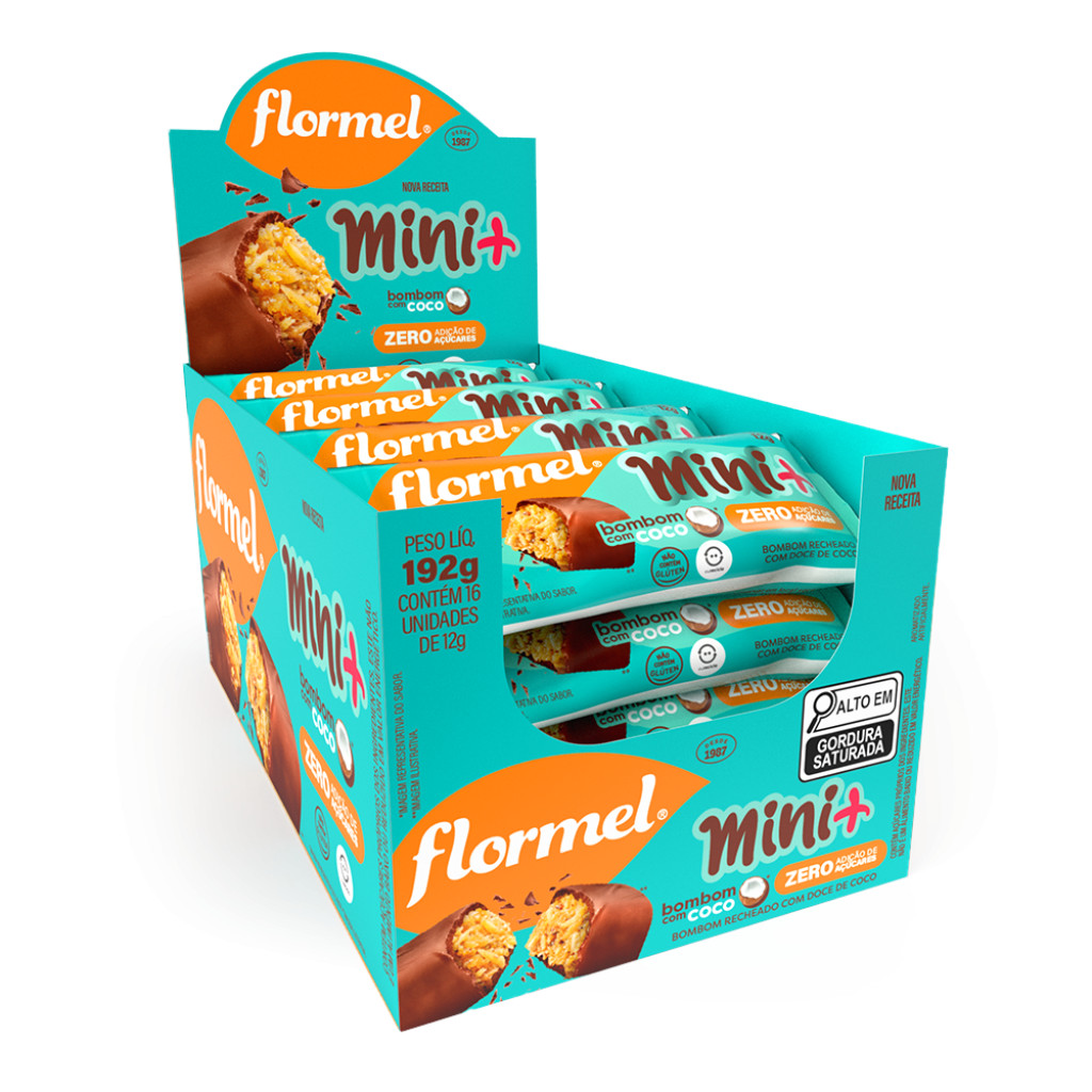 Bombom de Chocolate ao Leite Mini e, Recheado com Doce de Coco, Zero Açúcar - 16 Unidades
