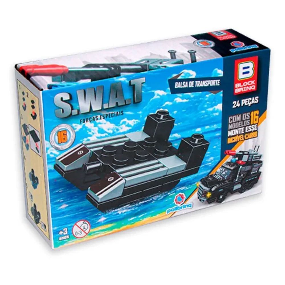 Blocos de Montar Swat Forças Especiais Balsa de Transporte 24 Peças - Polibrinq Bm040