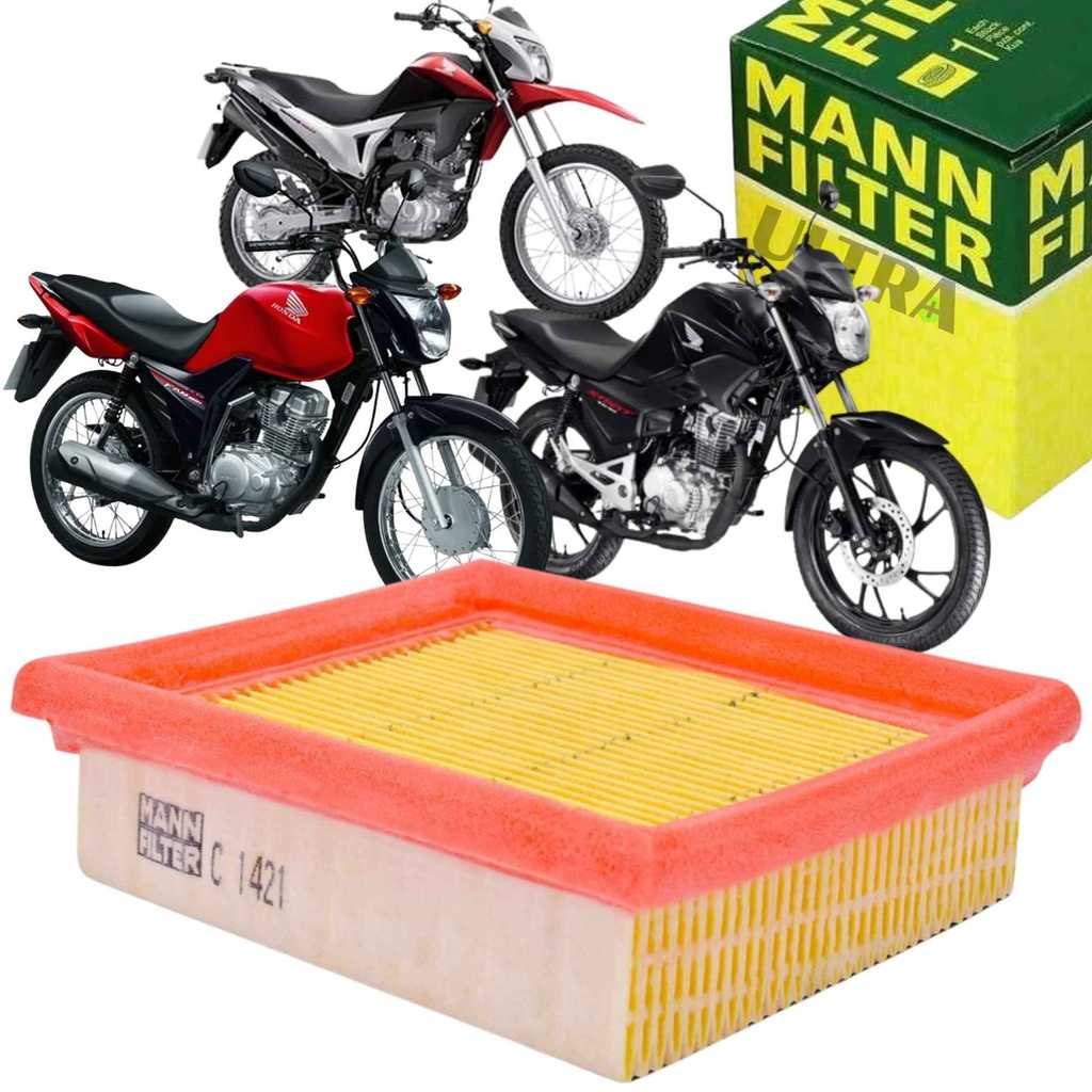 Filtro Ar Moto Honda POP 100 / CG / BROS - 125 / 150 / 160cc (Mann Filter C1421)