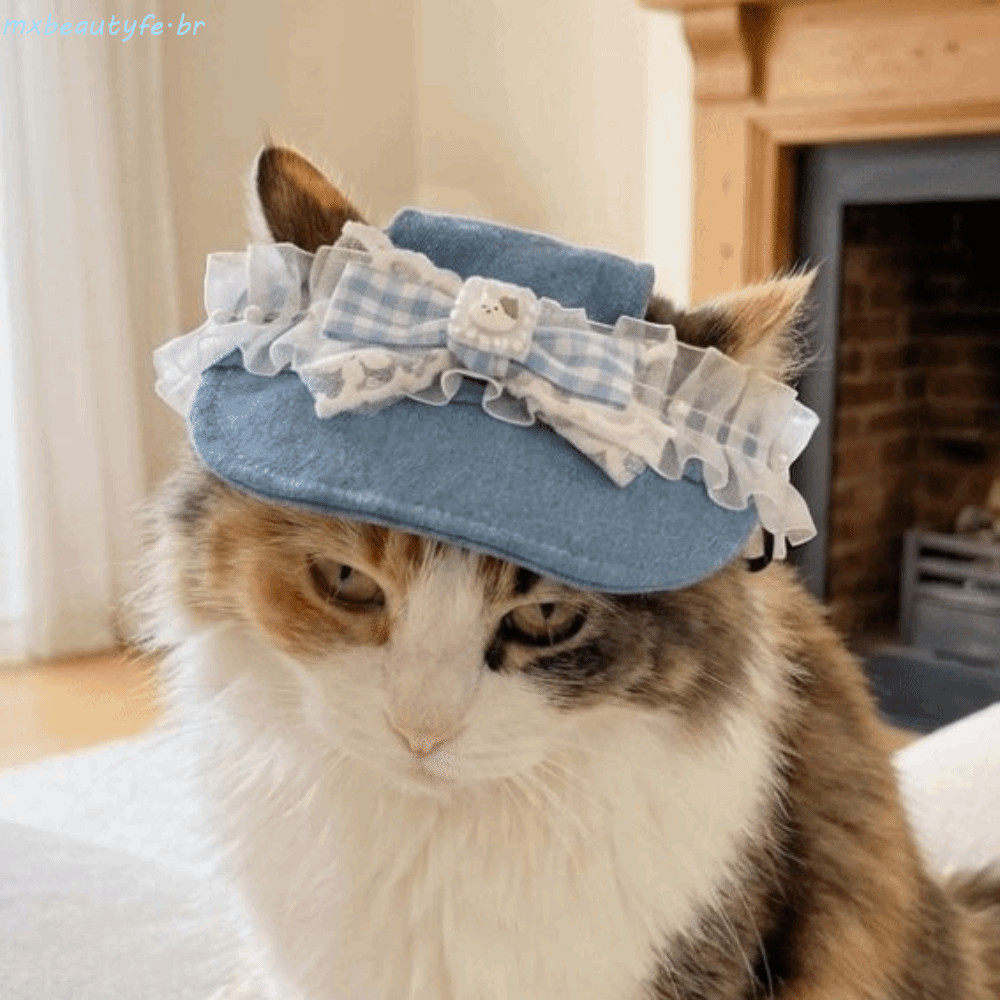 Chapéu De Sol Para Animais De Estimação MXBEAUTYFE , Com Furos As Orelhas , Boné Jeans Cachorro Laço De Renda De Beisebo