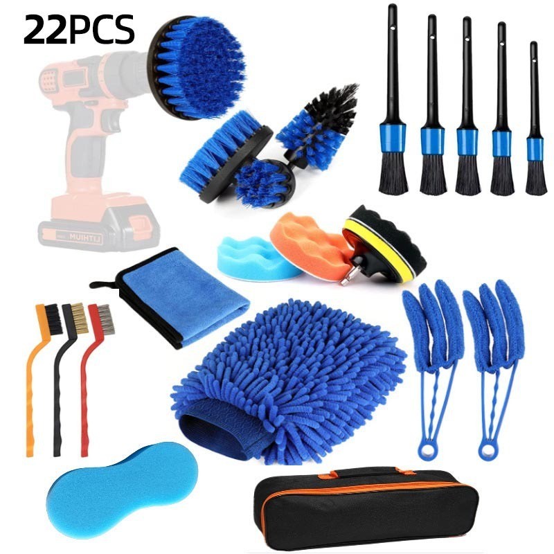 Venda quente Escova de limpeza de broca elétrica de carro, abertura Interior da roda, conjunto de 22 peças, escova de li