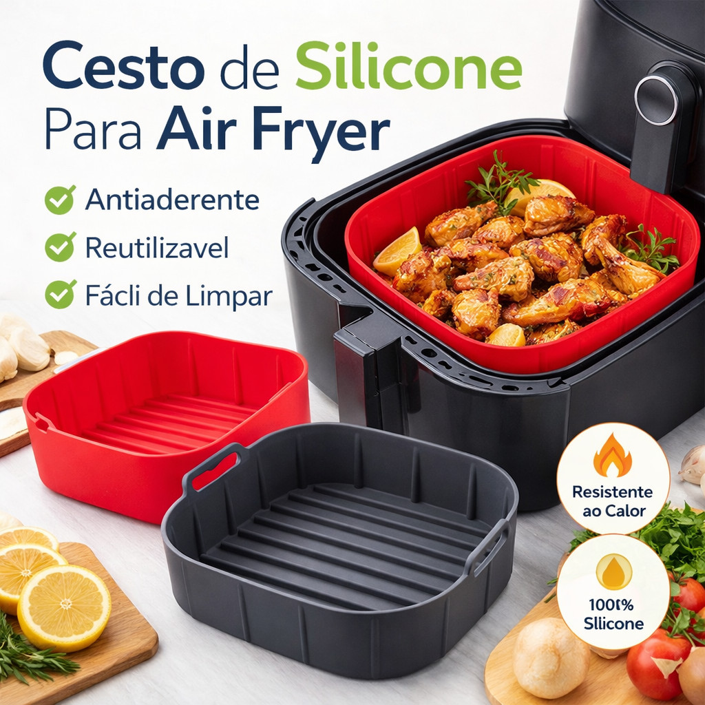 Forma Silicone Air Fryer Quadrada Assadeira quadrada Fritadeira Elétrica - 16x16 | 19x19