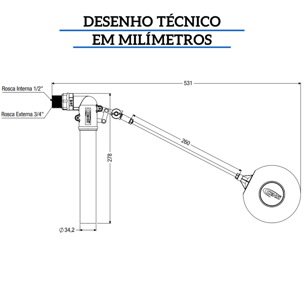 Torneira Boia Vazão Total Caixa D'água 1/2" E 3/4" Censi — imagem 2 de 2