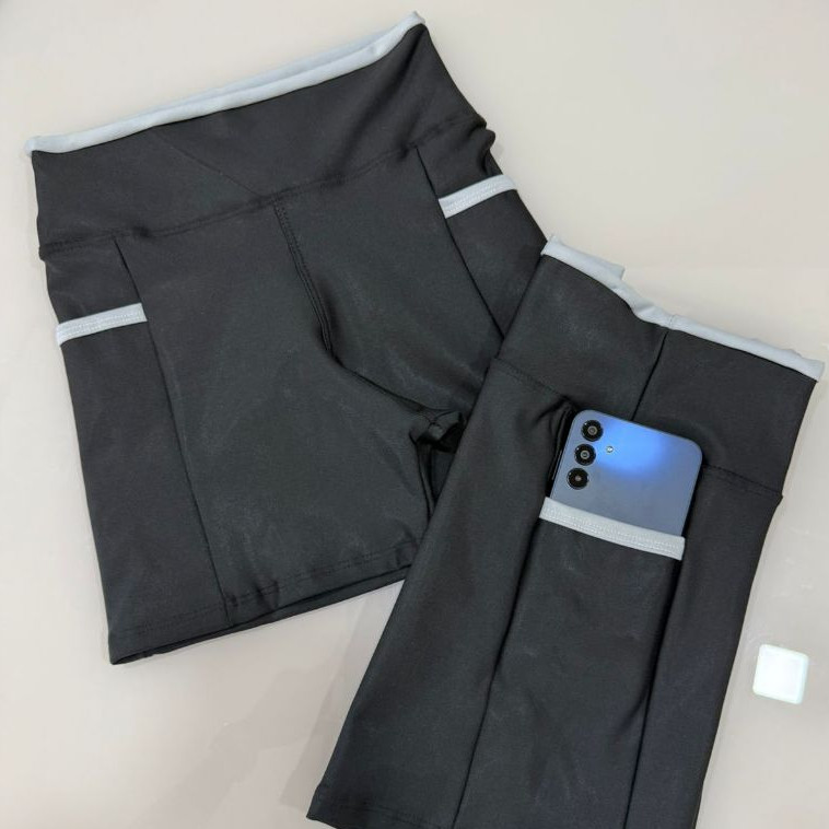 Shorts Feminino Bolso Academia Meia Coxa Fitness Roupa Ginástica Corrida Ciclismo Zero Transparência