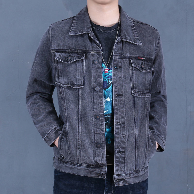 Jaqueta jeans masculina cinza fumaça, tamanho grande, solta, moderna, primavera, outono, novo estilo, alta qualidade, re