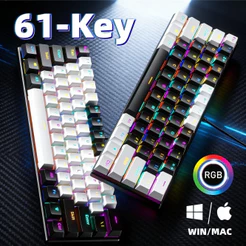 Teclado Mecânico com Fio 61 Teclas, RGB Retroiluminado, Mini Compacto, USB-C com Cabo Plugável, para Escritório e Jogos