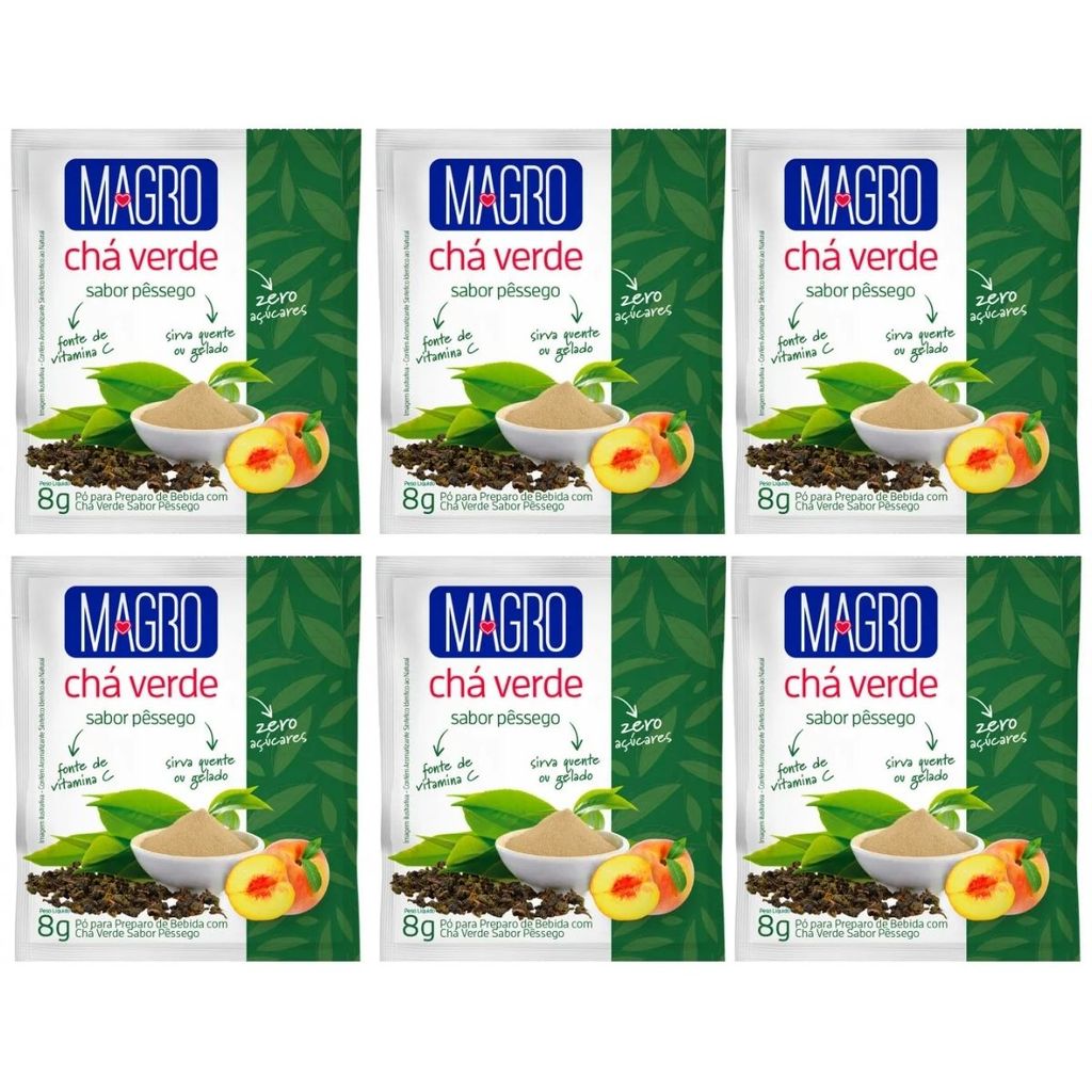 Chá Verde Pessego Zero Açucar Diet Natural Kit 6 Fonte de Vitamina C 8g Magro