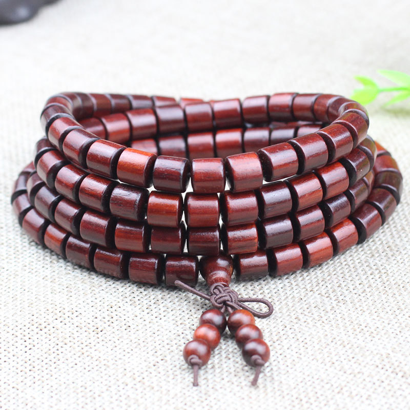 Natural madeira maciça Wenwan pequena folha vermelho sândalo pulseira 108 contas rosário contas único barril contas das