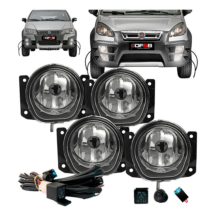 Kit 4 Farol Milha Vidro Fiat Idea Adventure 2004 2005 À 2016