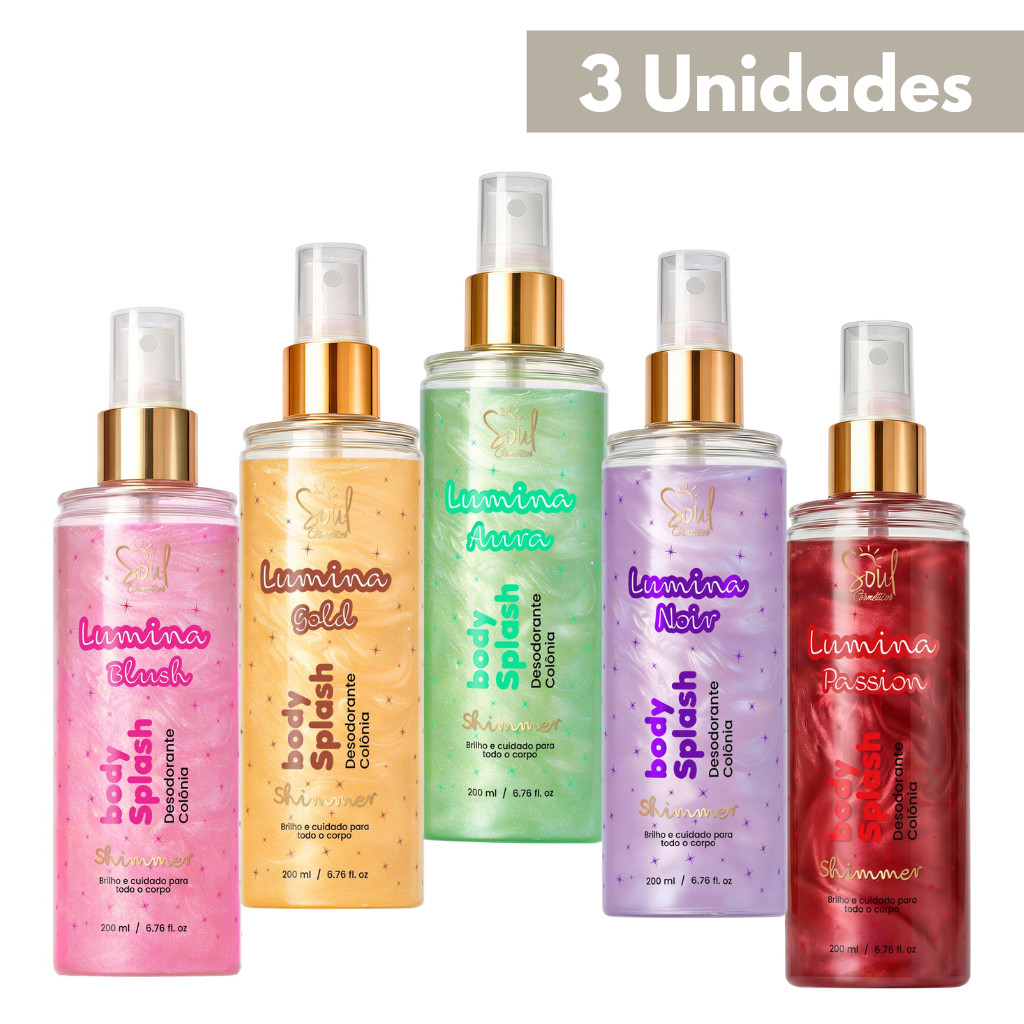 Kit 3 Body Splash Lumina Glitter Desodorante Colônia Soul Cosméticos 200ml