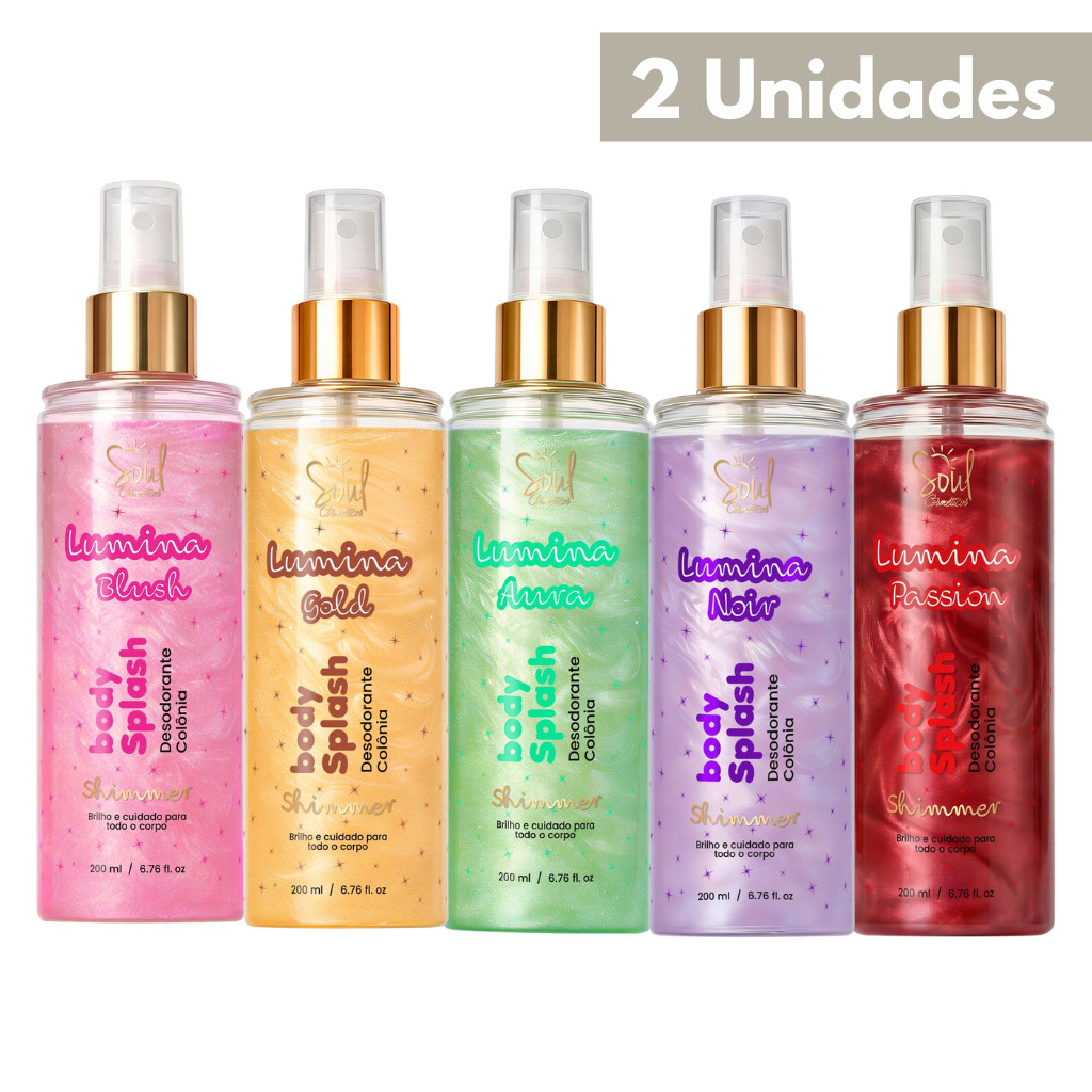 Kit 2 Body Splash Lumina Glitter Desodorante Colônia Soul Cosméticos 200ml