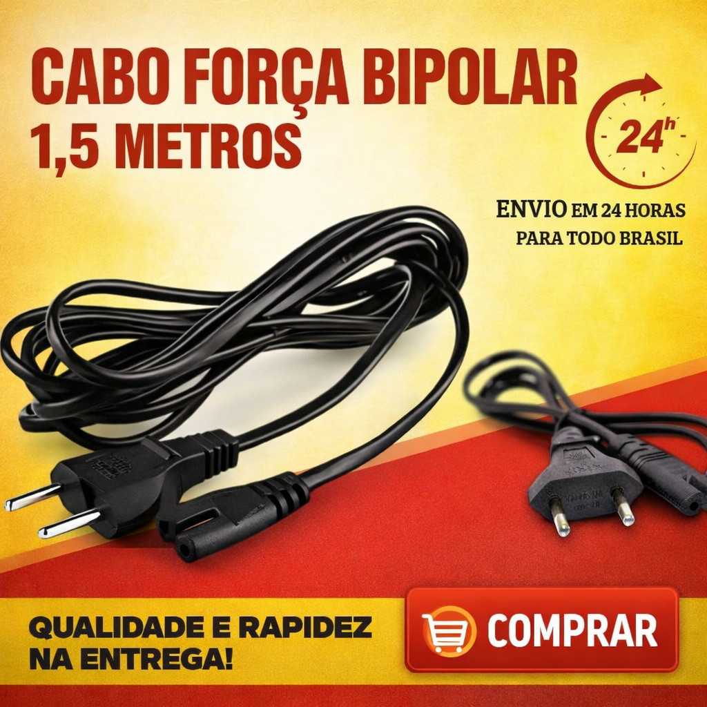 Cabo De Força Energia Bipolar 8 para Video Gamer ps2 ps3 ps4 e TV Radio 1.5 Metros Cabo Grosso 2 Pinos