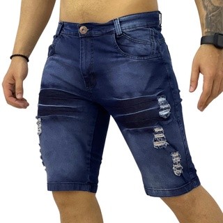 Bermuda Jeans Masculina Destroyed Azul Escura Nusa Modas