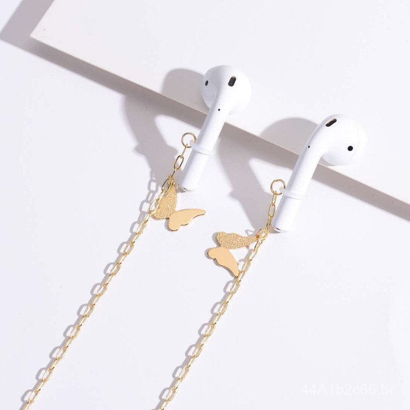 Corrente anti-perda para fones de ouvido sem fio AIRPODS, colar anti-perda de metal fosco com borboleta, estilo coreano,