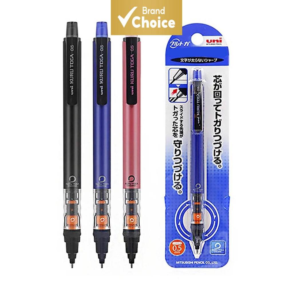 Conjunto de Lápis Mecânico Auto-Rotativo KURUTOGA M5-452 0.5mm, 3 Cores com Clip, Inclui Minas e Borracha, Embalado