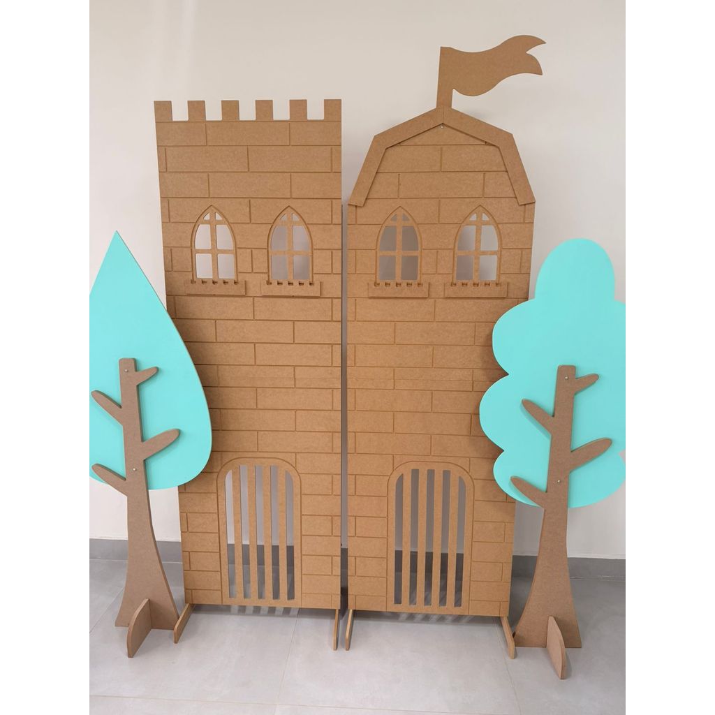 Kit Festa 2 Painel Arvore, Castelo E Torre Em Mdf - Desmontável