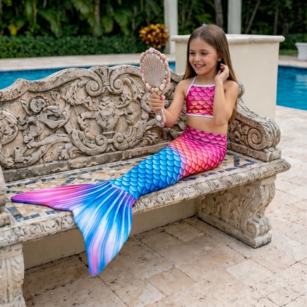 Fantasia Infantil Sereia Com Cauda Colorida Estampa Leve Macia Fácil De Vestir Design Encantador Estilo Princesa Do Mar