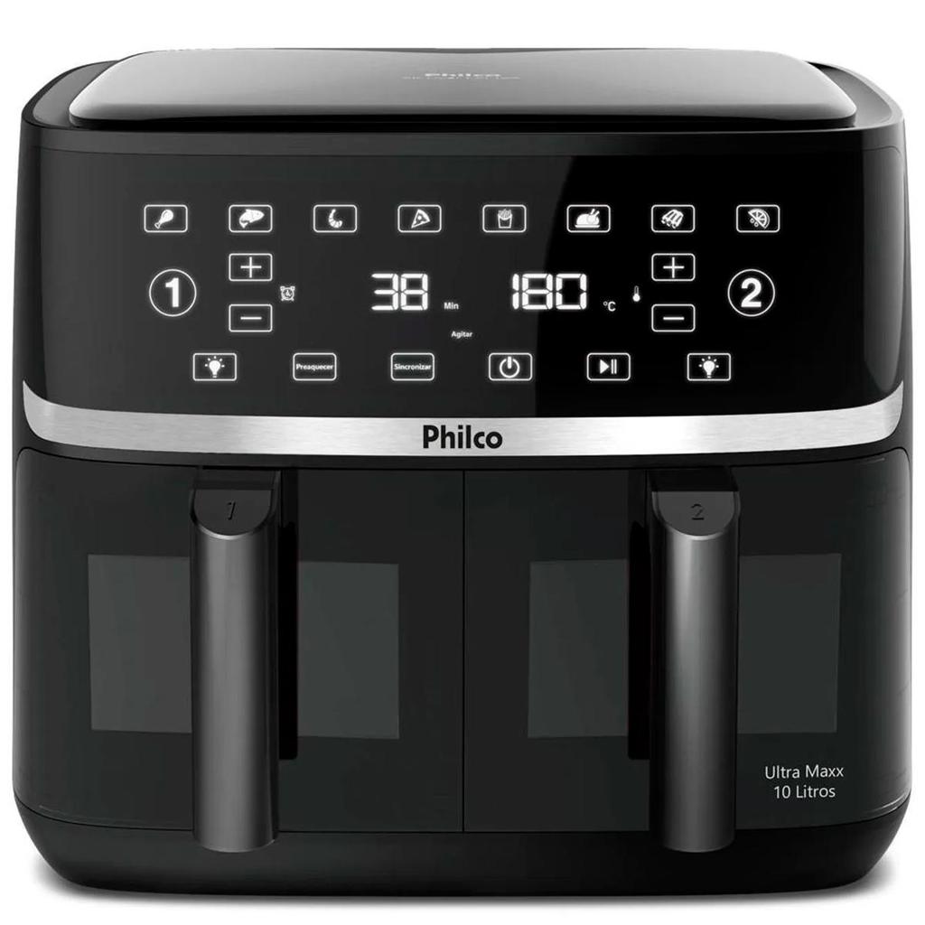 Fritadeira Air Fryer 10L Philco PAF10A 220V Dual Zone Visor Glass Revestimento Ultra Maxx