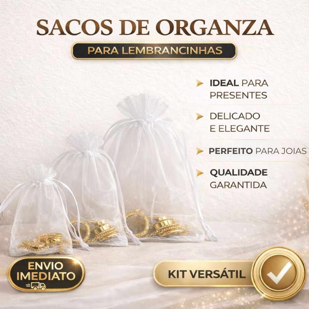 Saquinhos de Organza 7x9 9x12 10x15 Branco | Lembrancinhas P/ Casamentos 25/50/100 Unidades