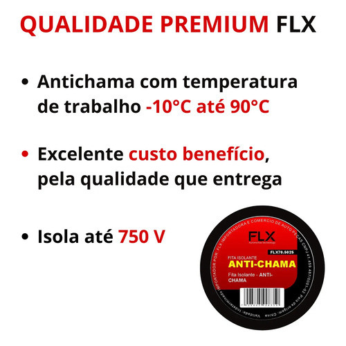 Kit 10 Fita Isolante 10 Metros Antichama Preta Profissional Preto Lisa. · foto 2