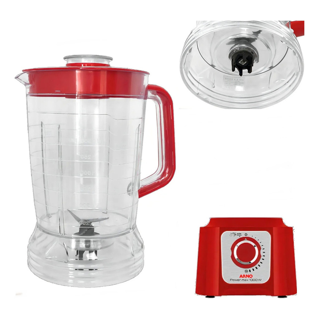 Copo Jarra Liquidificador Arno Power Max 1000 Multichef 4 Em 1 Cristal - Vermelho