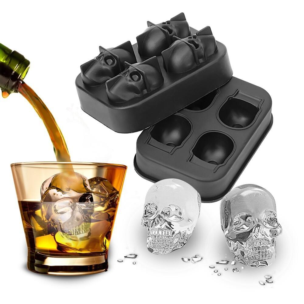 FORMA DE GELO CAVEIRA BANDEJA ESFERA MOLDE CRANIO SILICONE NEGRONI WHISKY VODKA MOLDE 3D BEBIDAS