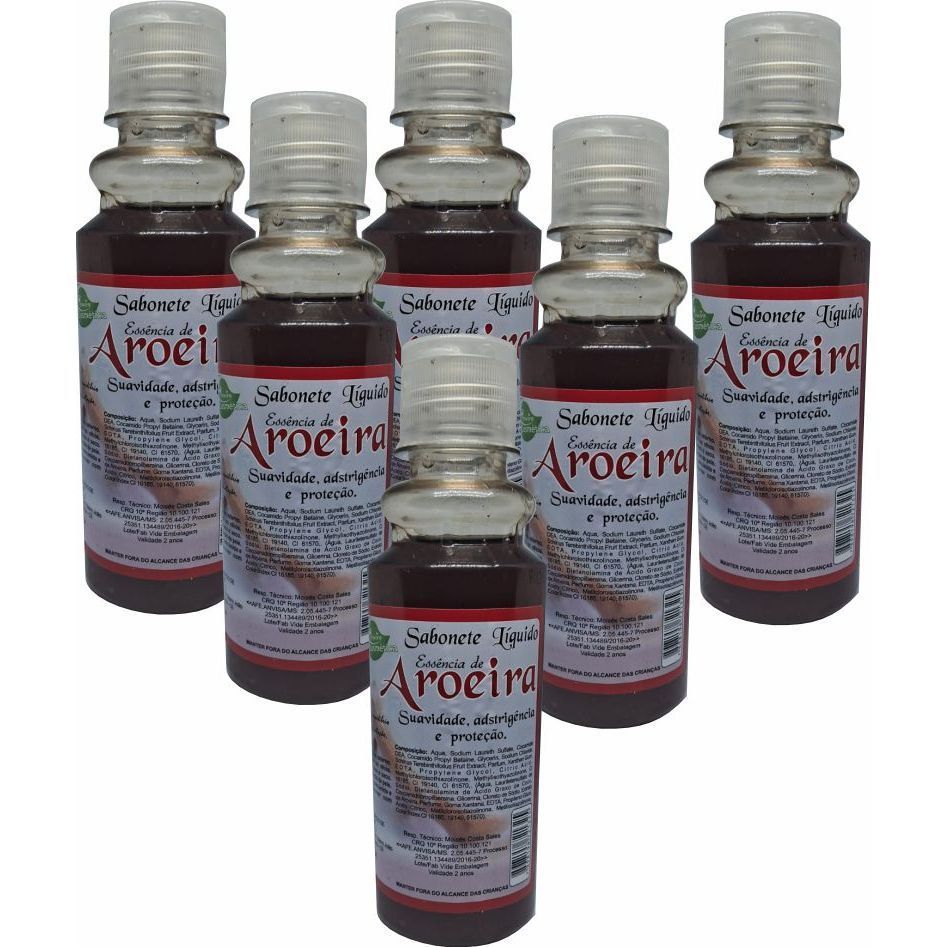 Kit 6 - Sabonete Líquido Aroeira 200mL - Aroeira Cosmética - Antisséptico e Suavizante