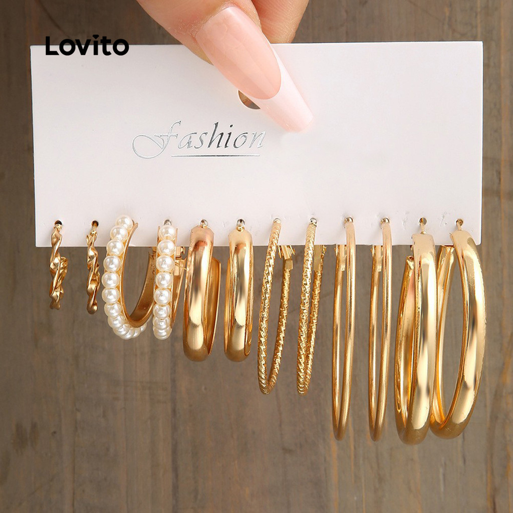 Lovito  Pérolas Casuais Brincos LFA108302 em Oferta na Shopee