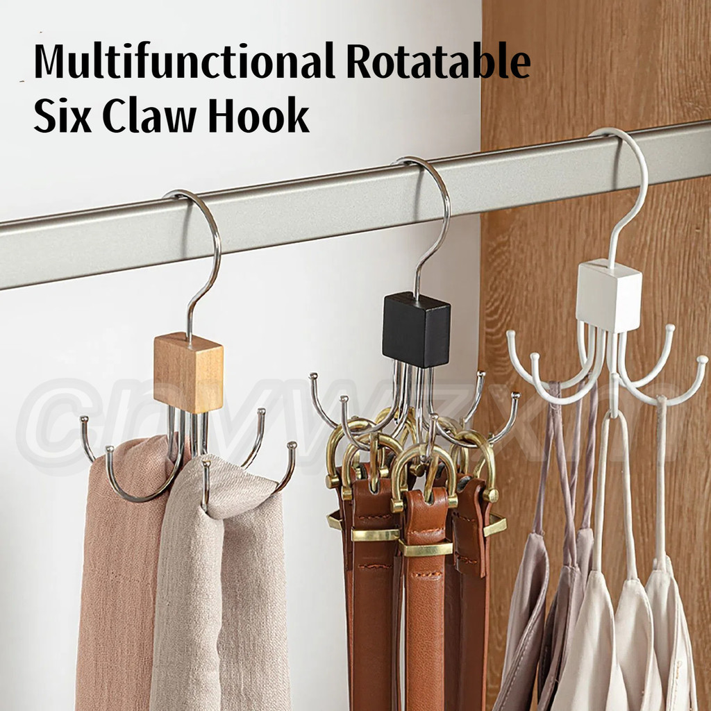 Multifuncional Rotativo Seis Garra Gancho De Madeira Maciça Cabide Traceless Doméstico Chapéu Cachecol Armazenament Star em Oferta na Shopee