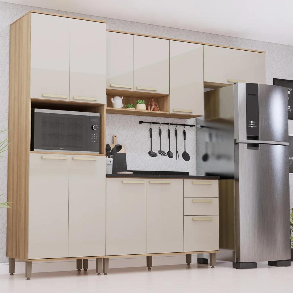 Armário Cozinha 4 Peças Cp01 com Tampo Nádia Mocca/Avelã L01 - Mpozenato