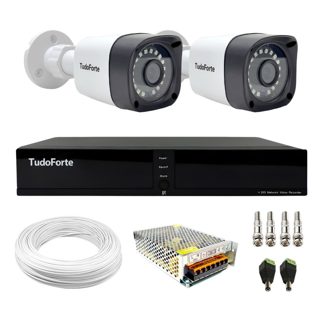 Kit 2 Câmeras Bullet Tudo Forte TF 2020 B Full HD 1080p Visão Noturna 20M DVR Tudo Forte 4 Canais em Oferta na Shopee