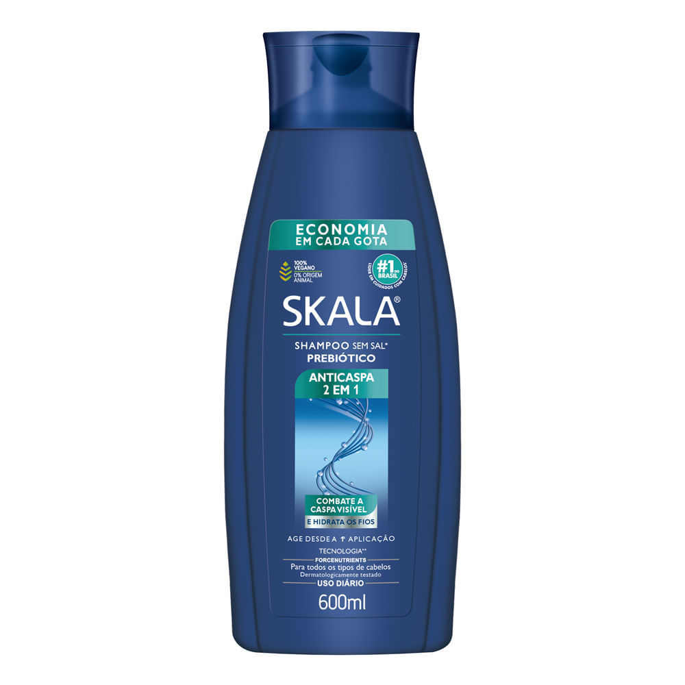 Shampoo Prebiótico Skala Anticaspa 2 em1 Combate a Caspa Visível 600ml