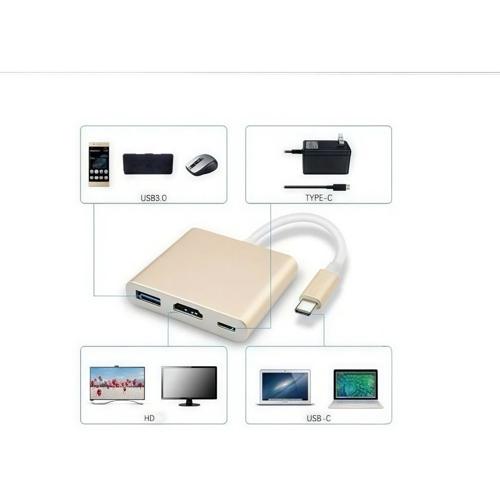 Adaptador USB-C para HDMI 4K – Interface Multimídia Compacto com Porta USB-C Integrada