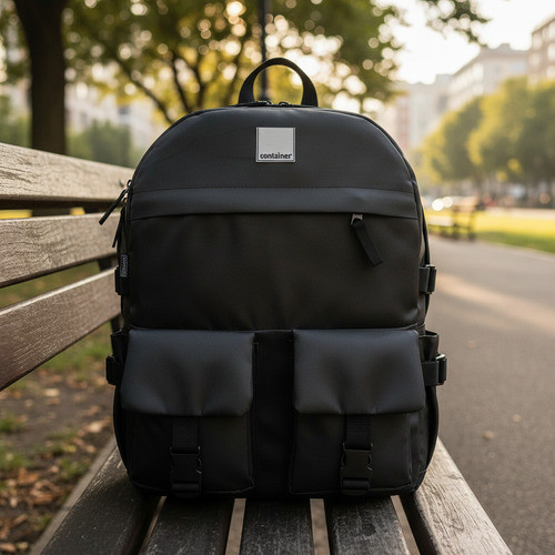 Mochila De Costas Casual C/ 2 Bolsos - Container Colors Preto