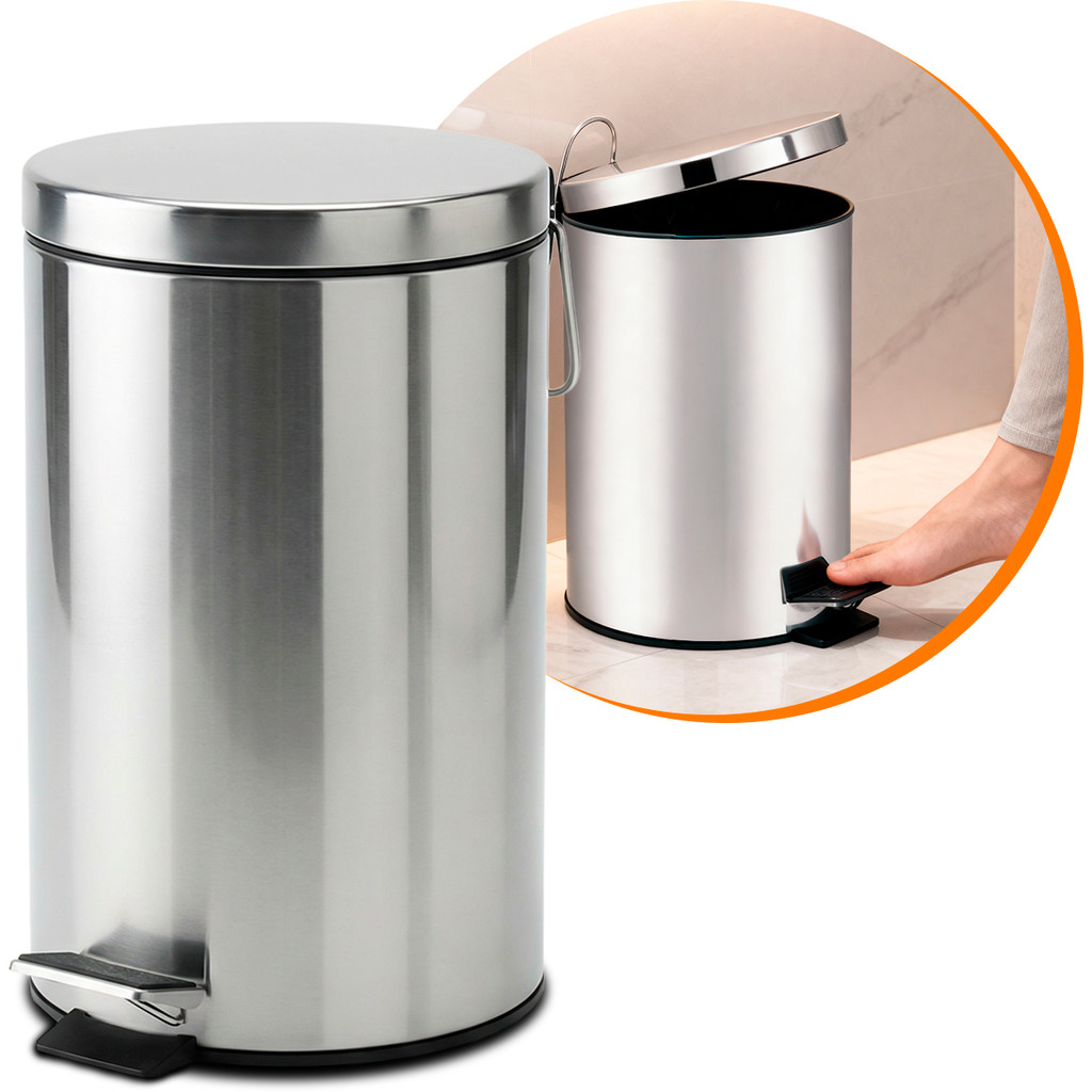Lixeira 20 Litros Inox com Tampa Pedal para Cozinha Banheiro Escritório Cesto Lixo Reforçada Mor