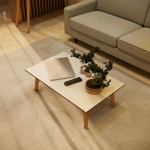 Mesinha De Centro Extra Grande Retrô Pés Madeira Mdf Sala Off white/Nature