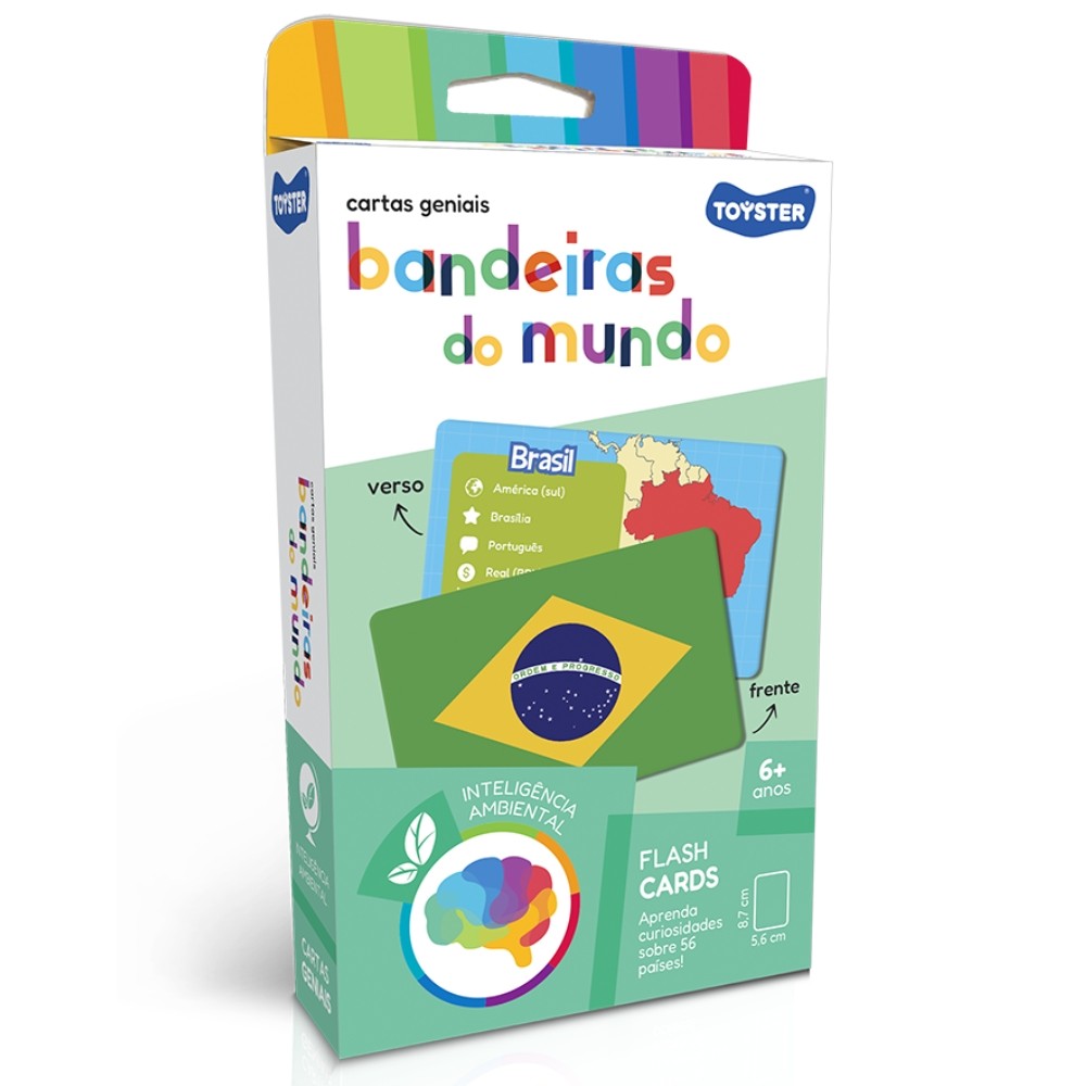 Imagem JOGO DE CARTAS GENIAIS BANDEIRAS DO MUNDO TOYSTER BRINQUEDO EDUCATIVO GEOGRAFIA MAPA MUNDI MESA CARD